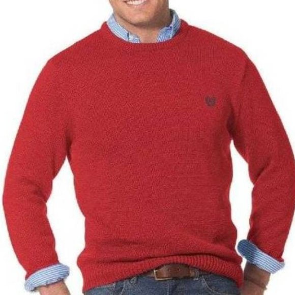 Mens Cable Knit Sweater Chaps Red Large Long Sleeve Crew Neck Cotton - Picture 1 of 3